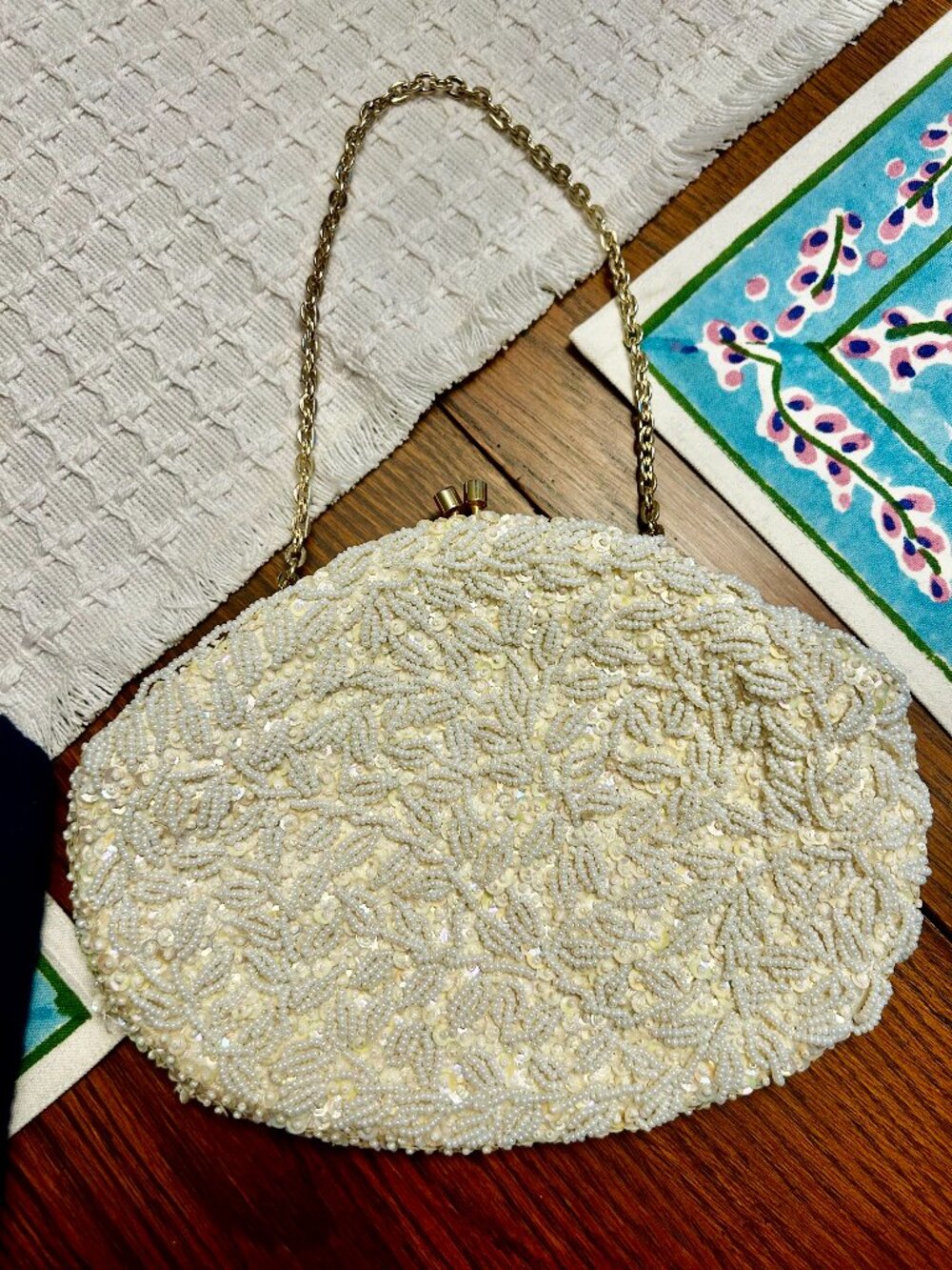 Vintage Ivory Walborg Beaded Evening Bag